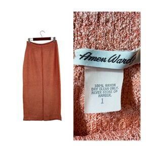 Amen Wardy Vintage Orange Boucle Knit Maxi Pensil Skirt Size 1 S